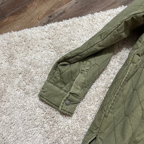Joie Oversized Olive Green Quilted Snap Front Utility Barn Jacket Shacket NWOT - Picture 3 of 6